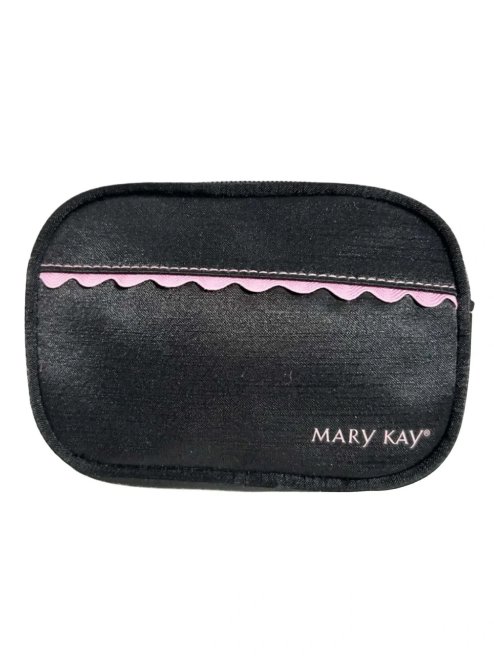 Mary Kay Black Satin Cosmetic Bag Pink Rick Rack Trim Zip Closure Fully Lined🩷🖤